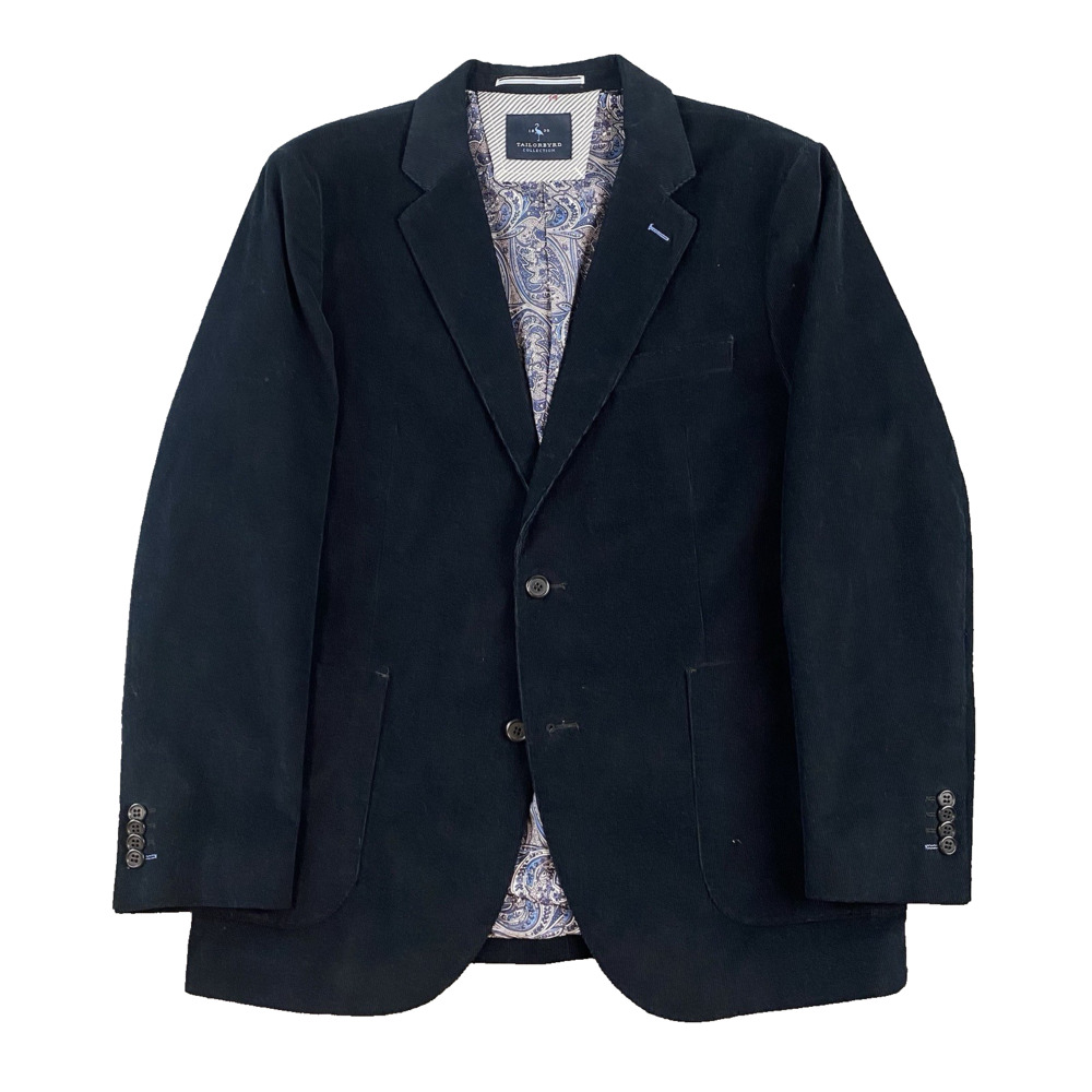 Tailorbyrd Mens 42R Corduroy‎ Sport Coat Black Paisley Lined Blazer Academia